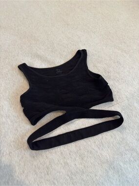 Black Ribbed Wrap Crop Top - 0 Brand
